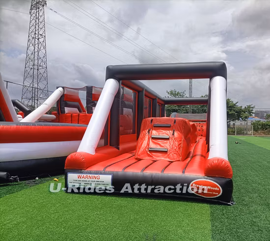 屋外インフレータブルトランポリンパーク、障害物パーク、子供と大人向けの忍者ウォリアーランニングインフレータブル障害物コース。ハロウィーン商業イベント